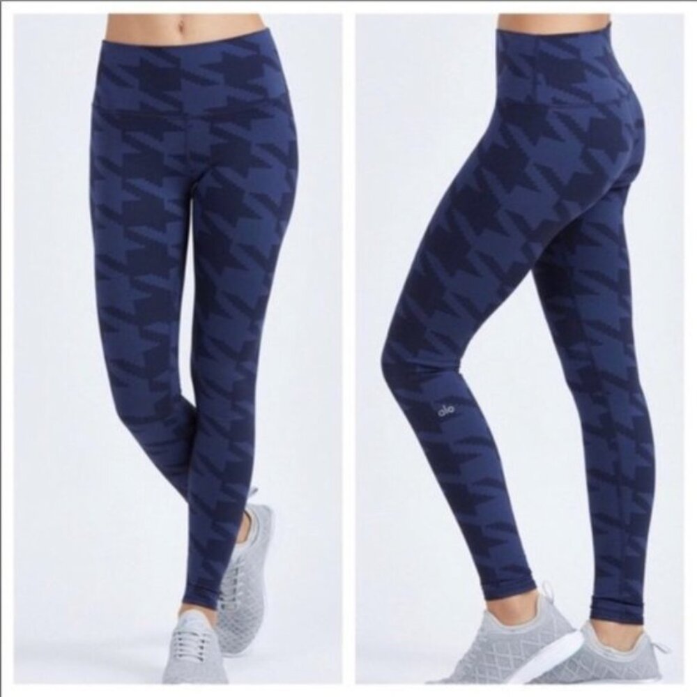 ALO Yoga Airbrush High Waist Leggings Houndstooth Navy Blue sz XS Gym Athleisure